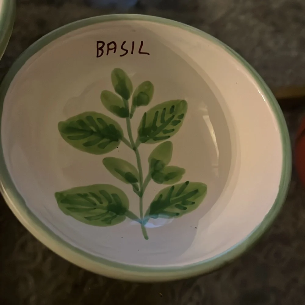 William-Sonoma handmade in Italy basil and thyme bowls.